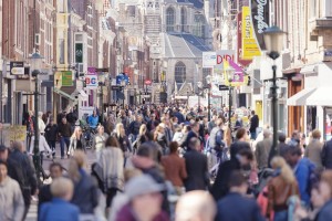 Shopping street crowds in Western Europe